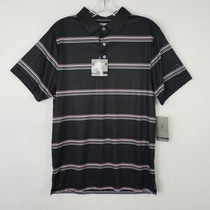 PGA Tour Pro Series Men Small Golf Polo Shirt Black Striped Stretch Athletic Fit